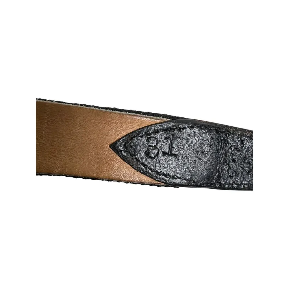 Vintage Elephant Needlepoint Belt Black Leather Preppy Size 31